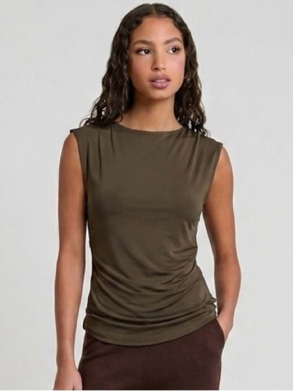 Mango Olive Sleeveless Crew-Neck Tank